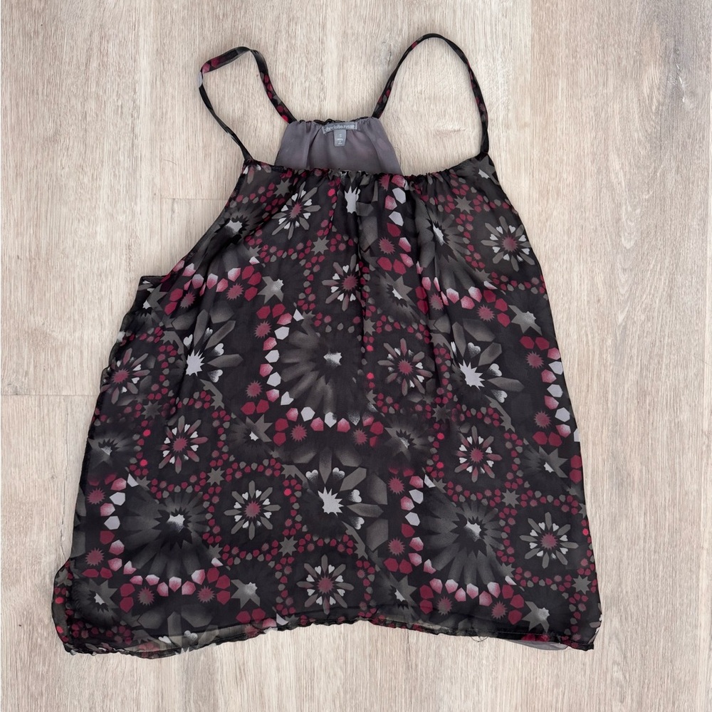 Charlotte Russe Sheer Floral Geo Print Spaghetti Strap Tank - Black & Berry